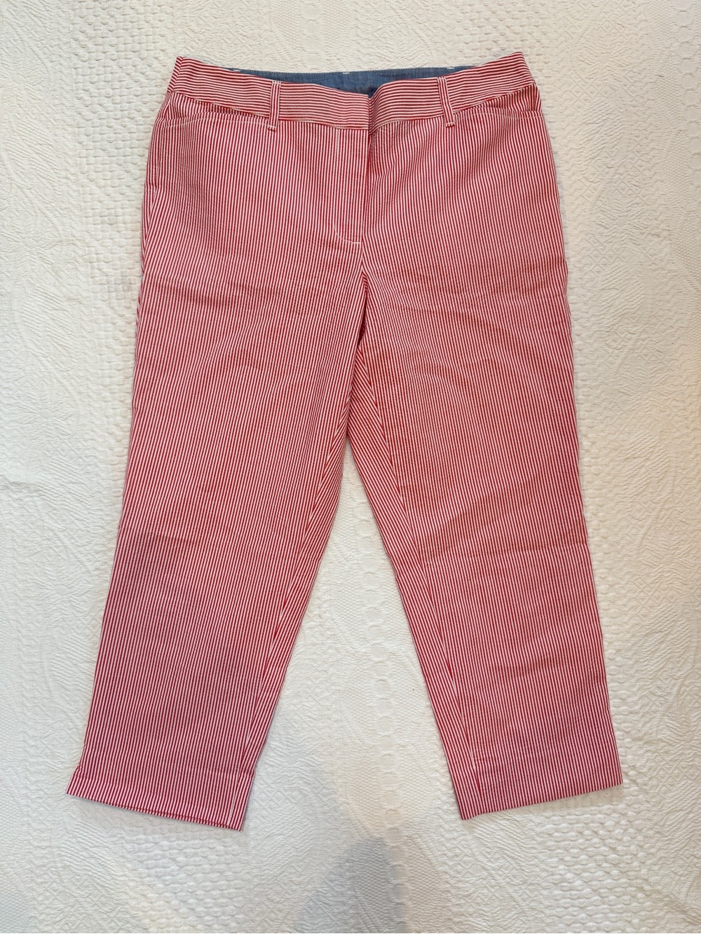 Talbots Perfect Crop Pants 6P Red White Striped Seersucker 100% Cotton